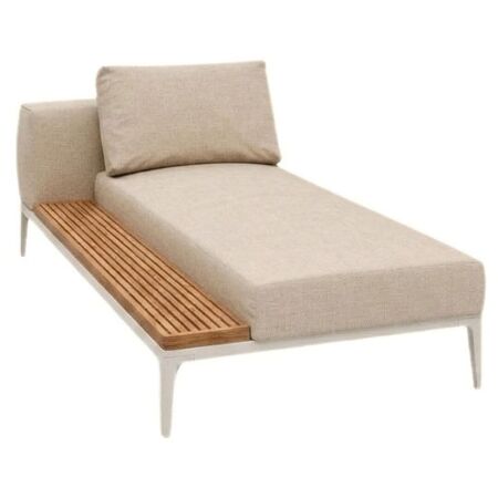 Gloster Gloster Grid Chaise Unit Teak - Outdoor Liegestuhl Element aus Teakholz Bone, Ground Sand, Liegestuhl Element aus Teakholz Rechts