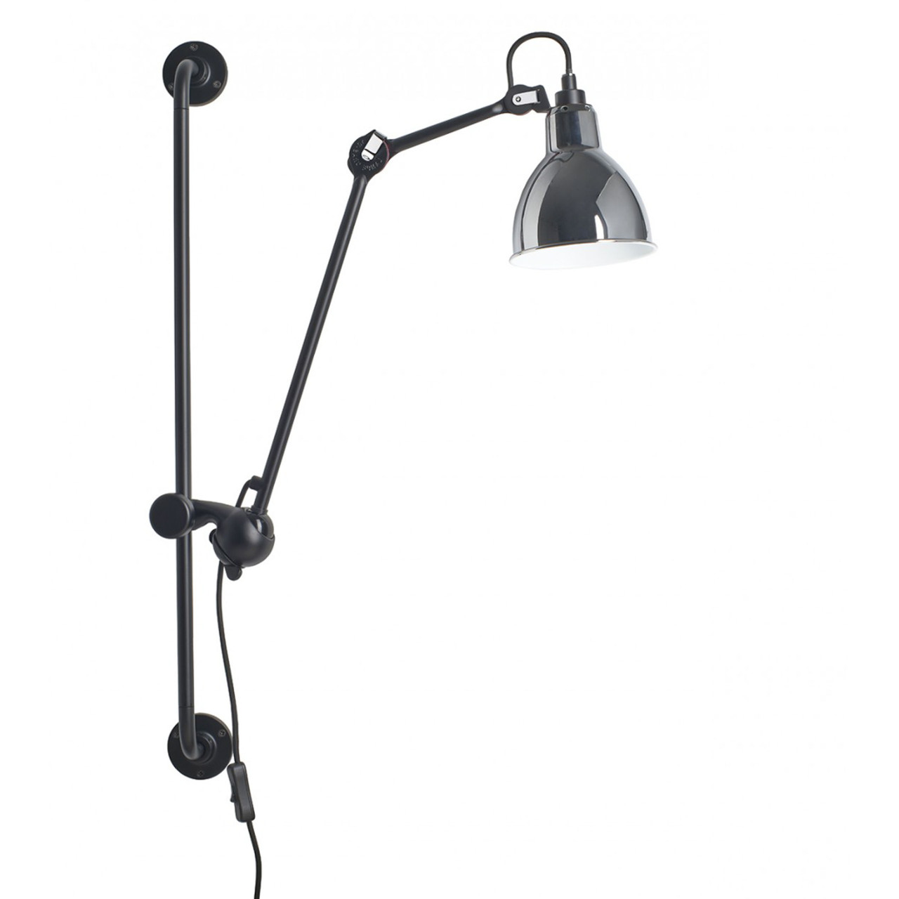 DCW Éditions Runde Wandleuchte 'Lampe Gras N°210'  Schwarz-Chrom,  Rund