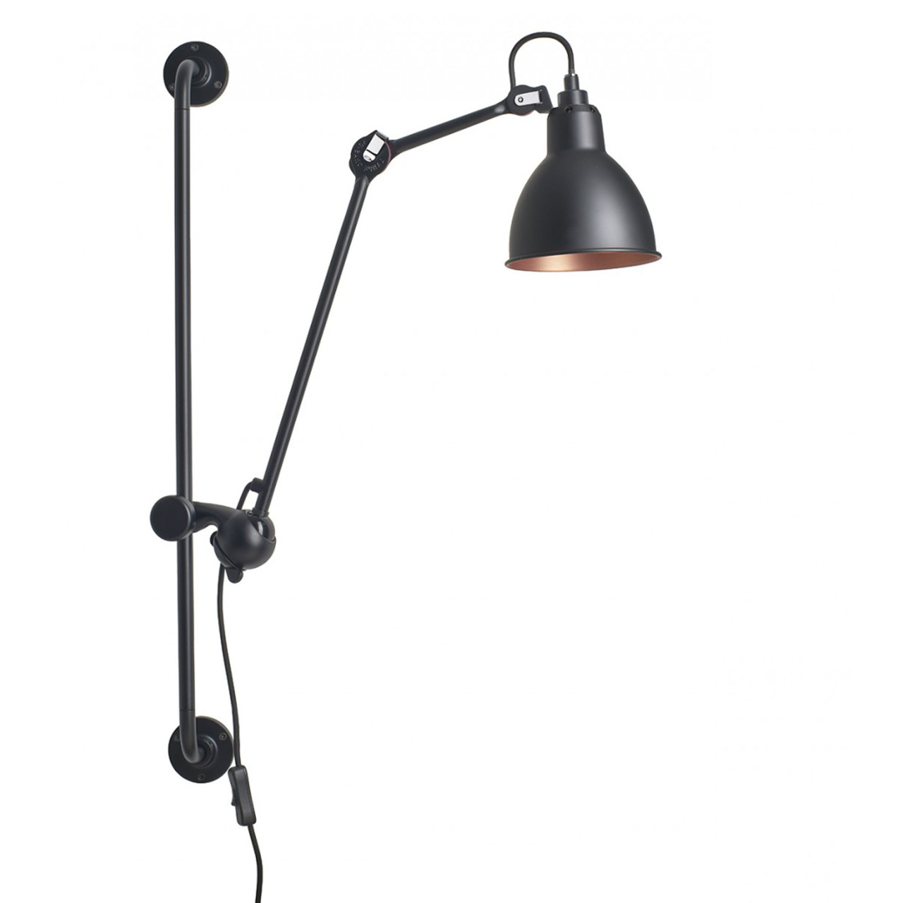 DCW Éditions Runde Wandleuchte 'Lampe Gras N°210'  Schwarz-Schwarz-Kupfer,  Rund