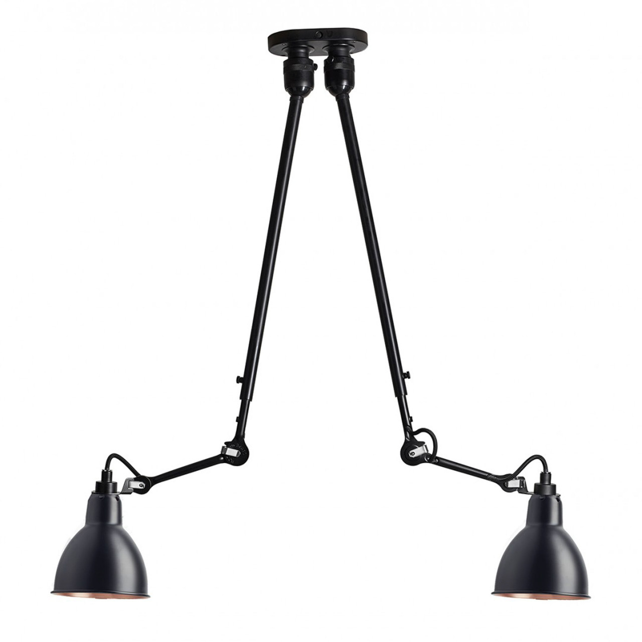 DCW Éditions Deckenleuchte 'Lampe Gras N°302 Double' Schwarz-Schwarz-Kupfer, Rund