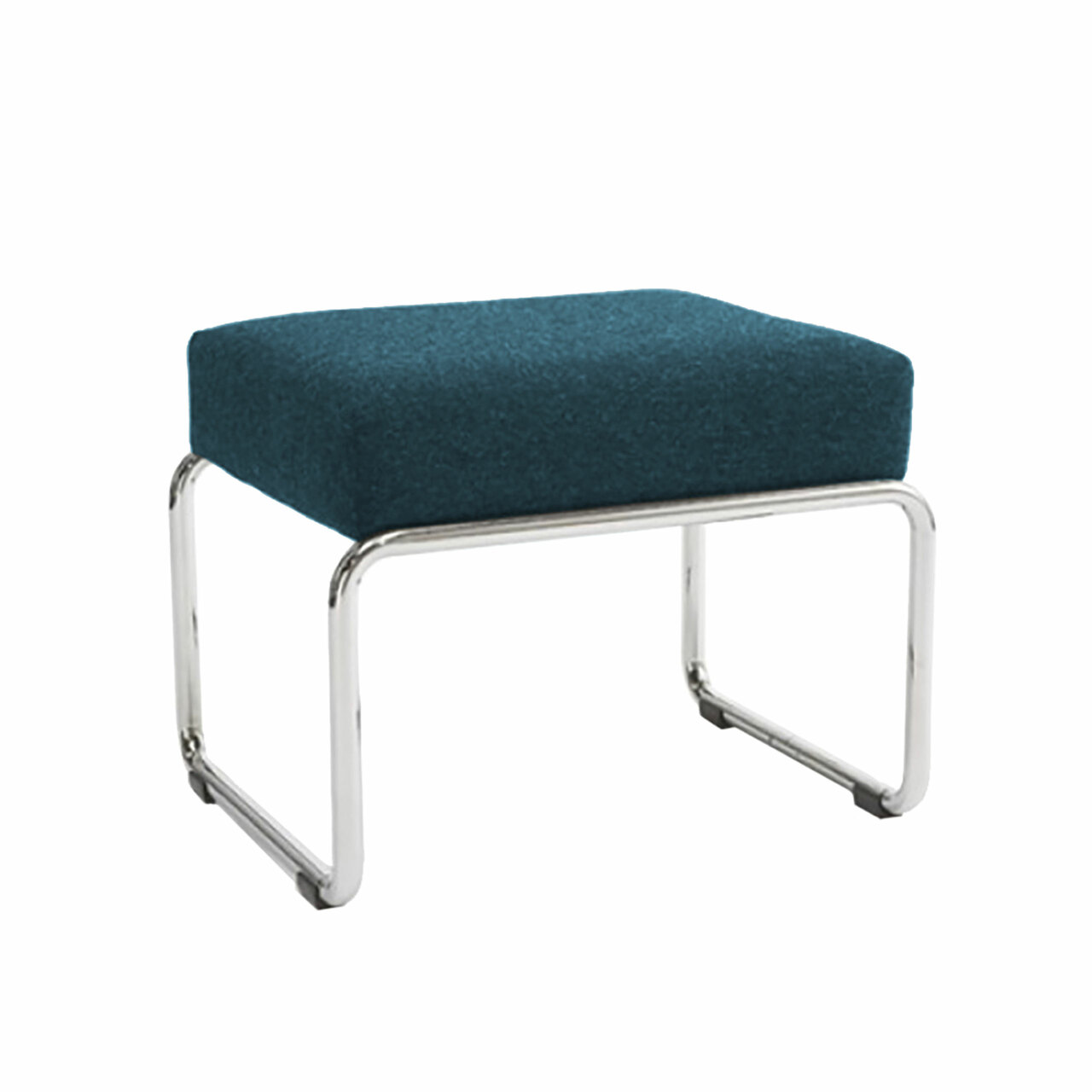 Embru 'Moser Hocker' zum Fauteuil Petrolblau - Hallingdal 0890, Stahlrohr glanzverchromt