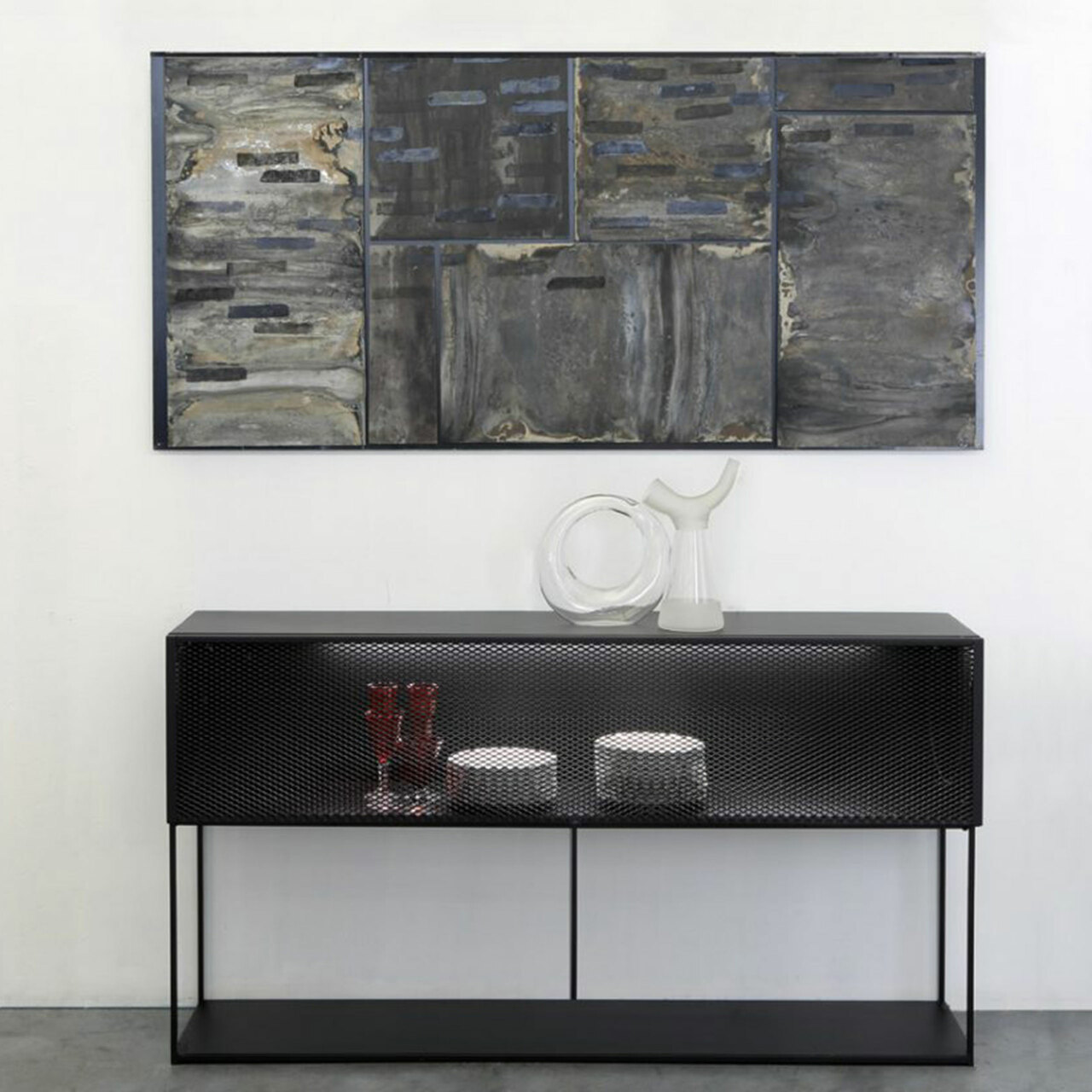 Zeus Tristano Sideboard Kupferschwarz Sandeffekt epoxylackiert, Mit LED