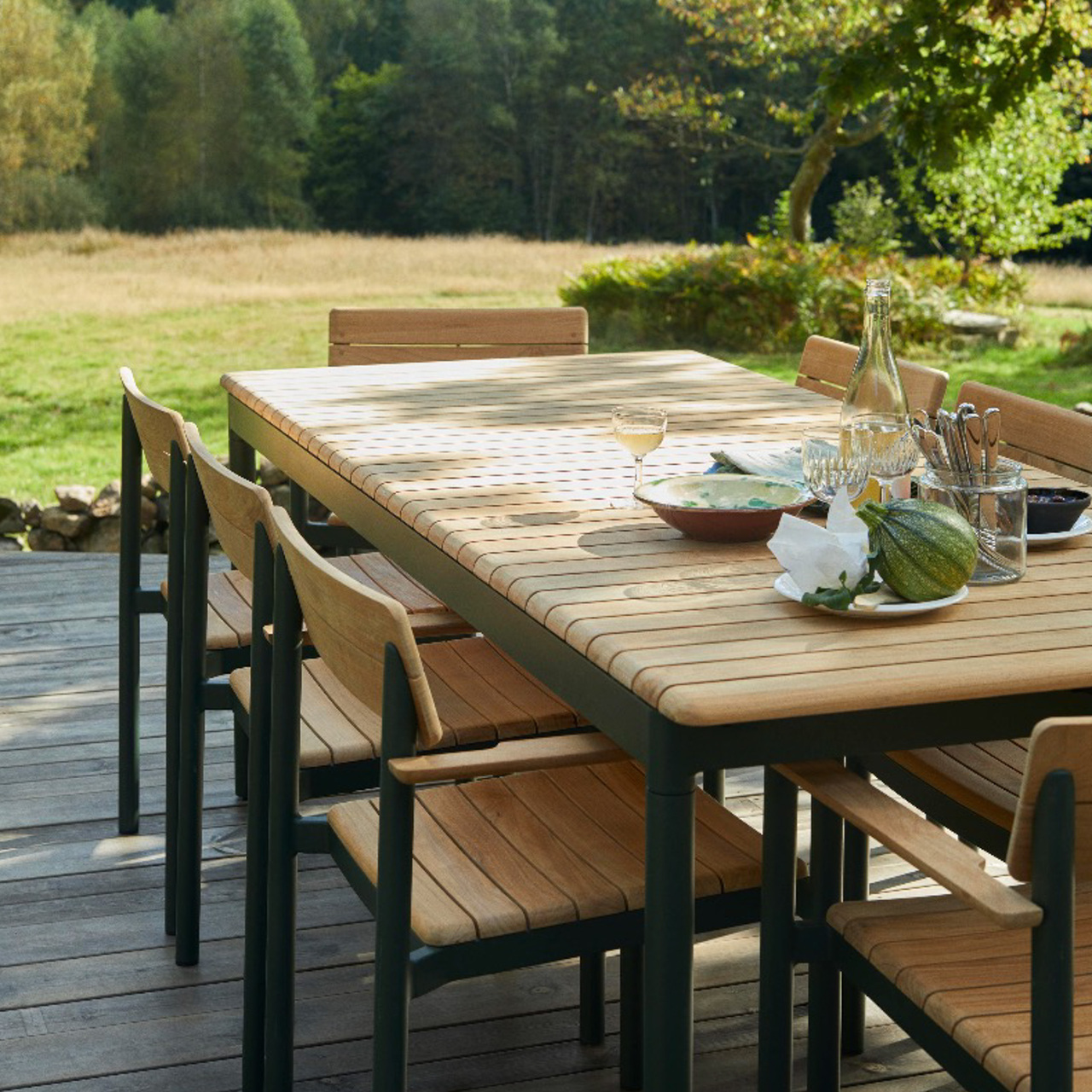 Skagerak Pelago Chair Teak-Aluminium, Hunter Green, Mit Armlehne