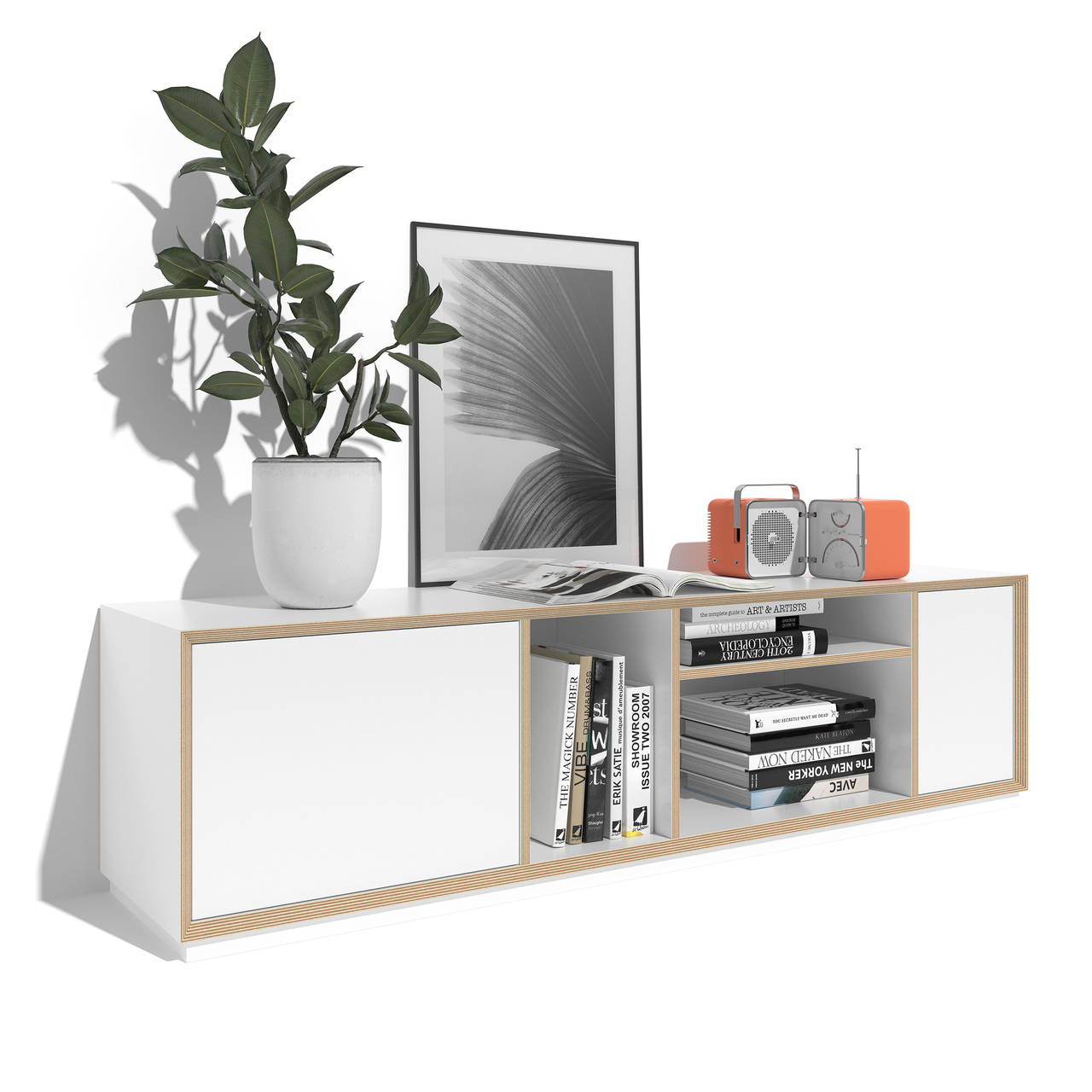 Müller Small Living VERTIKO WIDE Weiss mit Birkenschichtholzkante