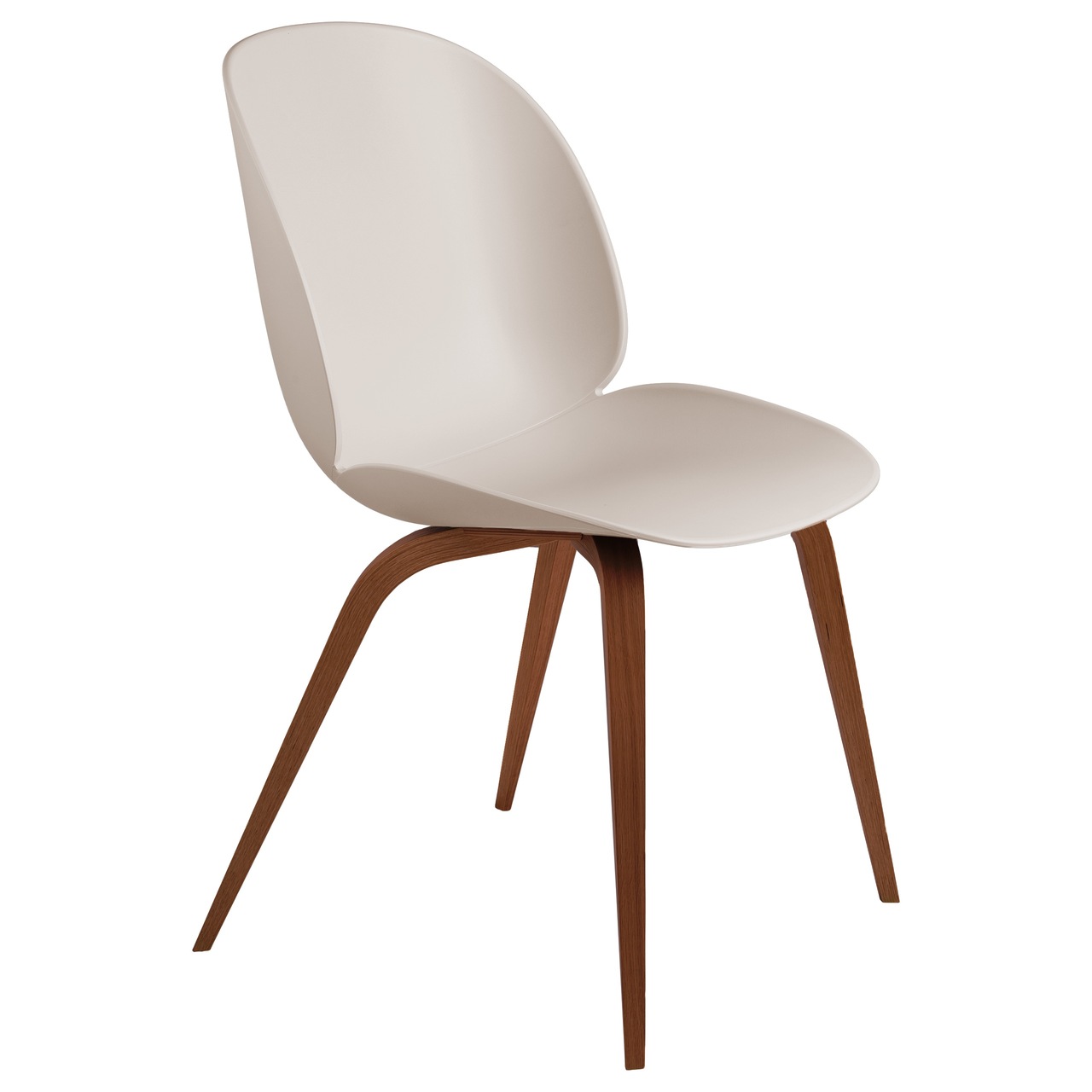 Gubi  Stuhl 'Beetle Dining' American Walnut Semi Matt Lacquered, New Beige, Kunststoffgleiter