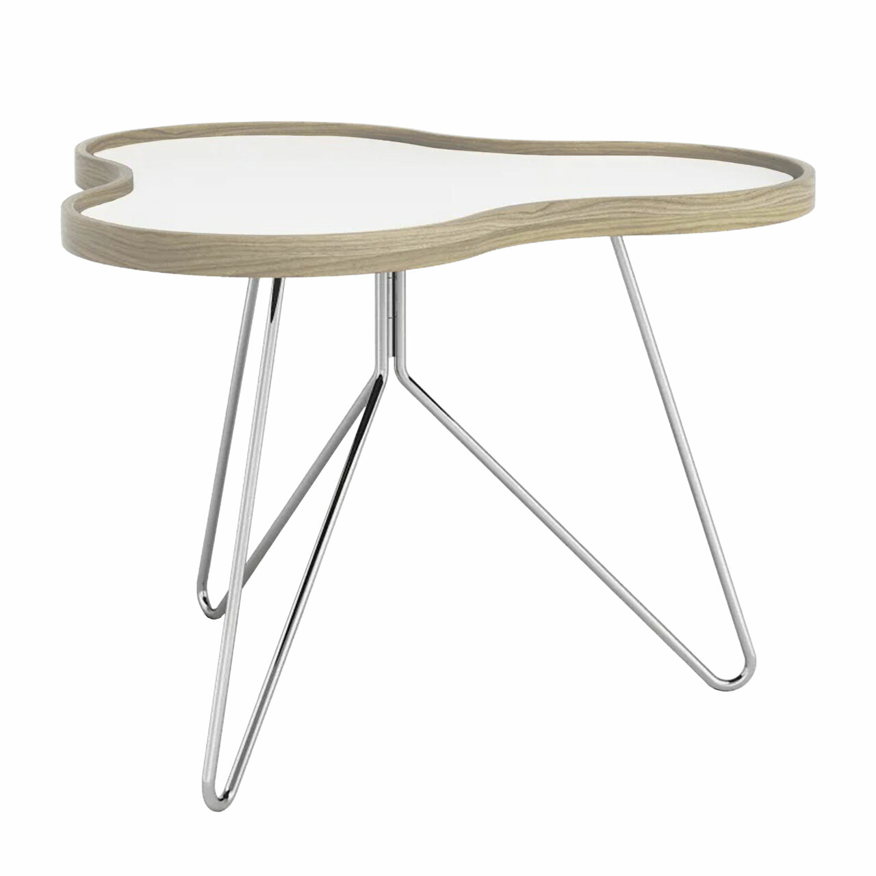 Swedese Beistelltisch 'Flower' klein 66 x 62 cm, verchromt, Weiss / Birke
