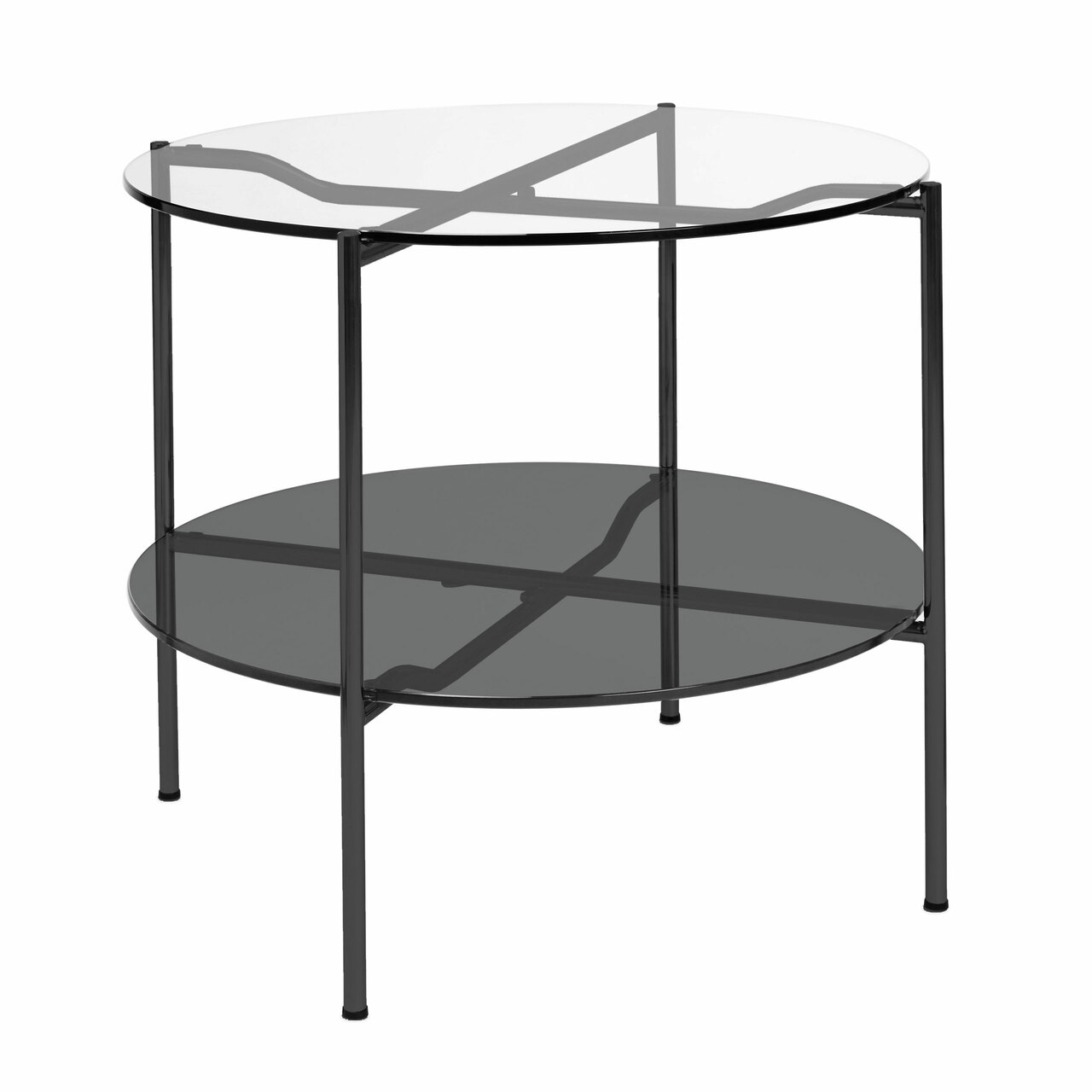 Embru Moser Tisch Modell 1752 Tiefschwarz pulverbeschichtet, Floatglas klar, Parsol grau