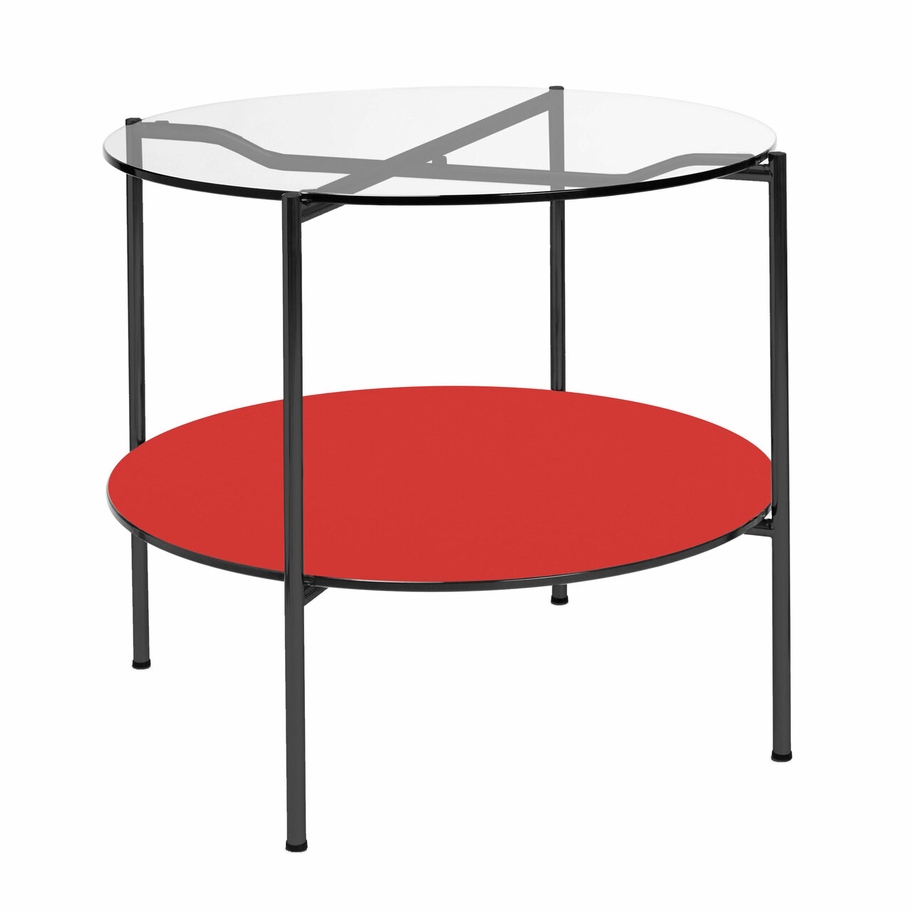 Embru Moser Tisch Modell 1752 Tiefschwarz pulverbeschichtet, Floatglas klar, Salsarot 4164 - Nero 4023
