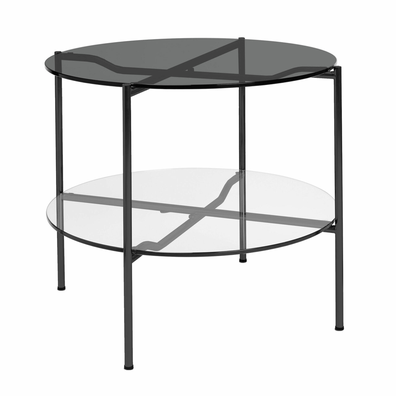 Embru Moser Tisch Modell 1752 Tiefschwarz pulverbeschichtet, Parsol grau, Floatglas klar
