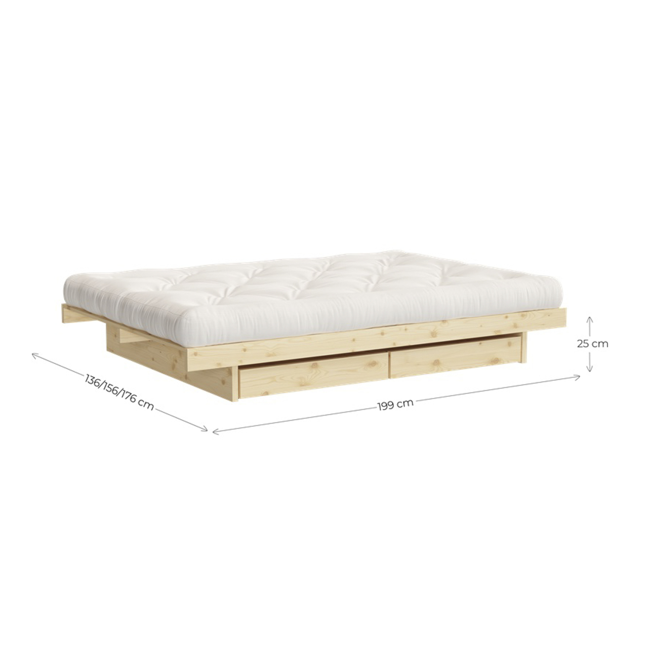 Karup Design Kanso Bed Roh 100, 140 x 200 cm, mit Schubladen