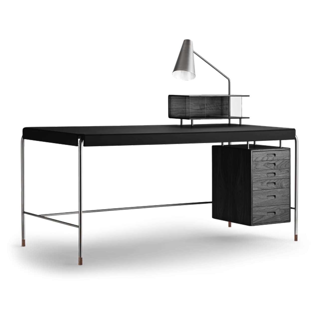 Carl Hansen & Søn Arbeitstisch 'Society Table' Schwarz 2002 - Leder 'Freja', Eiche Black lackiert, B: 140 cm / T: 70 cm 