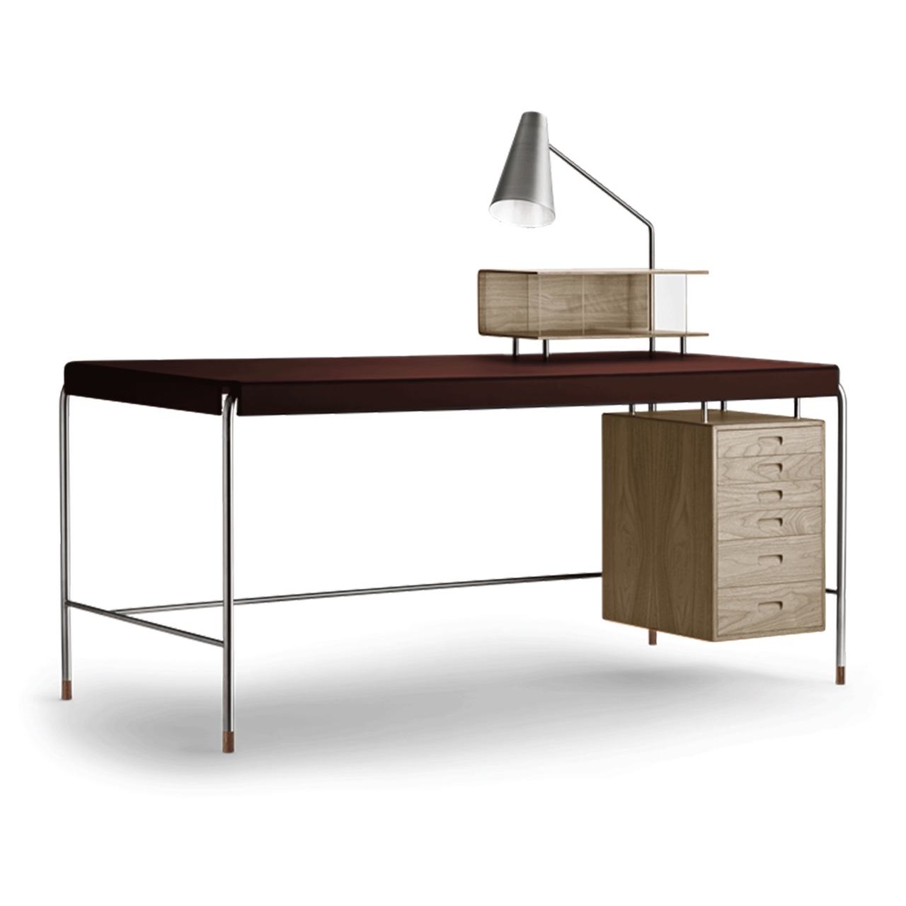 Carl Hansen & Søn Arbeitstisch 'Society Table' Braun 2068 - Leder 'Freja', Eiche geölt, B: 140 cm / T: 70 cm 