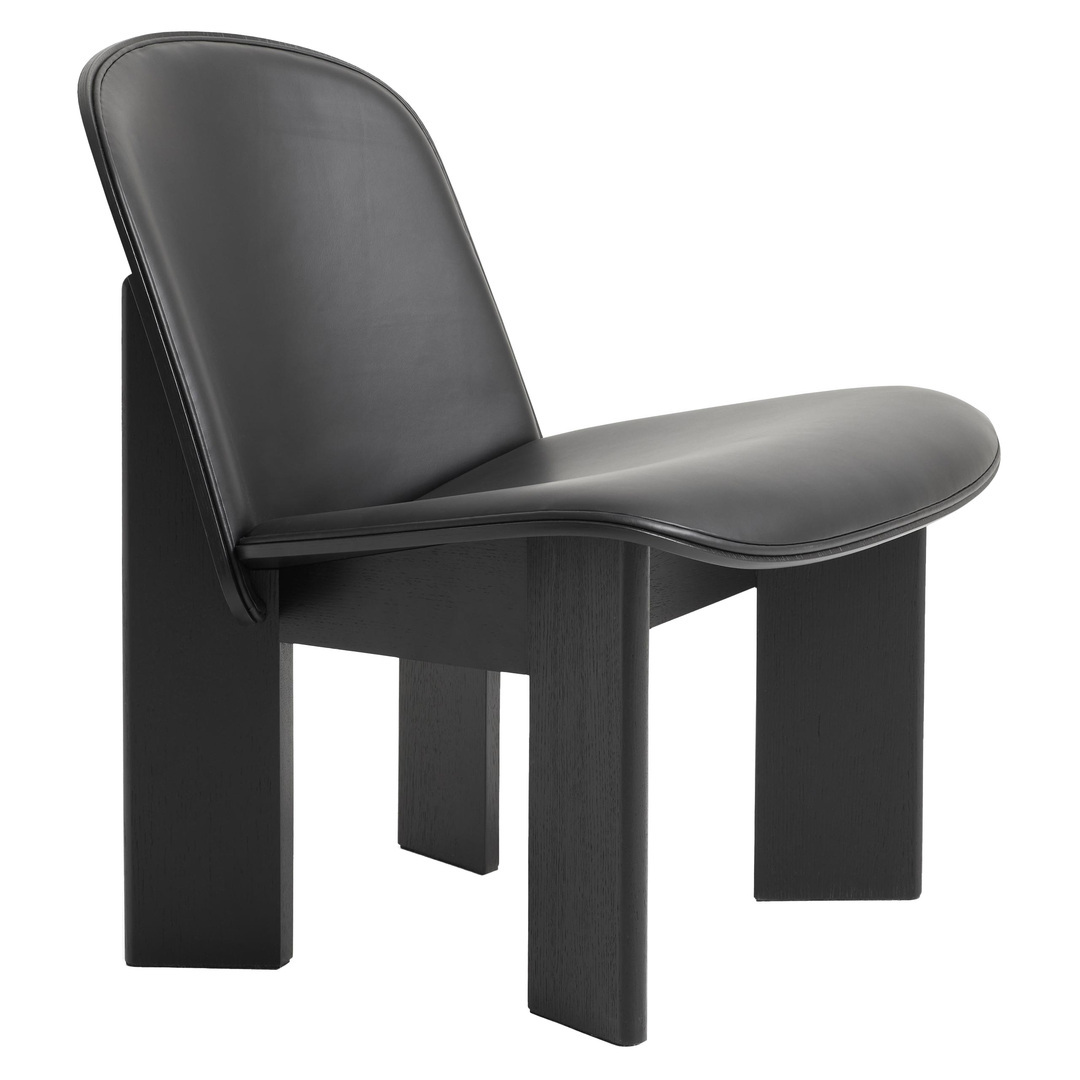 HAY Chisel Lounge Chair Front Upholstery Leather and Sheepskin Eiche schwarz lackiert, Kunststoffgleiter, Schwarz - Leder Sense
