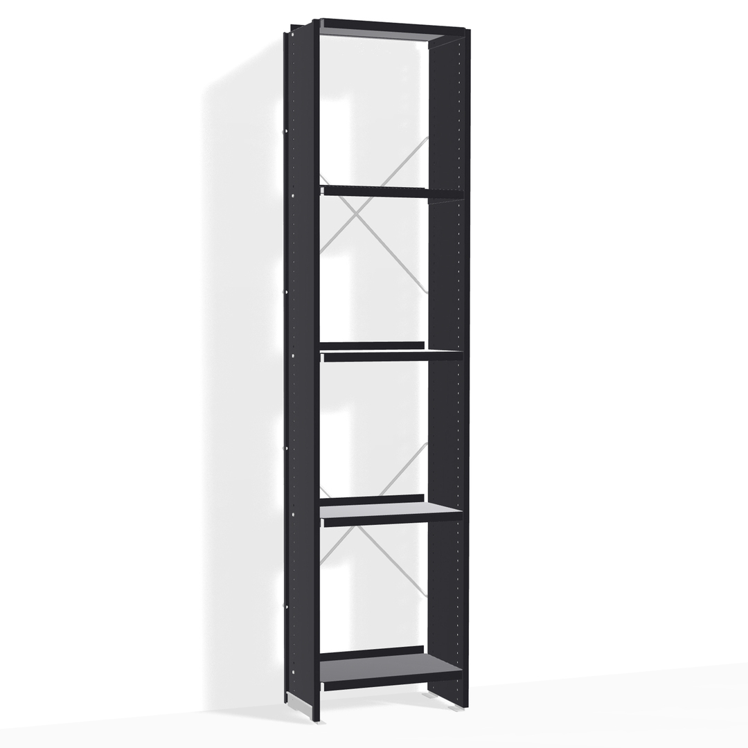 Lehni Aluminium-Regal Höhe: 180 cm Schwarz, B: 44 cm, T: 25 cm