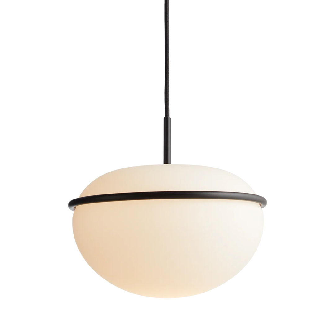 Woud Pump Pendant Opalglas / Metall schwarz lackiert, Ø: 26 cm / H: 22 cm