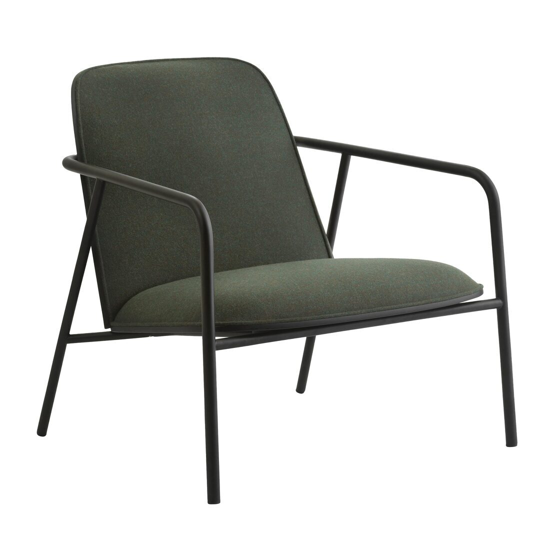 Normann Copenhagen Pad Lounge Chair Low Esche schwarz gebeizt und lackiert, Stahl pulverbeschichtet schwarz, Grün / Couple - Synergy LDS41