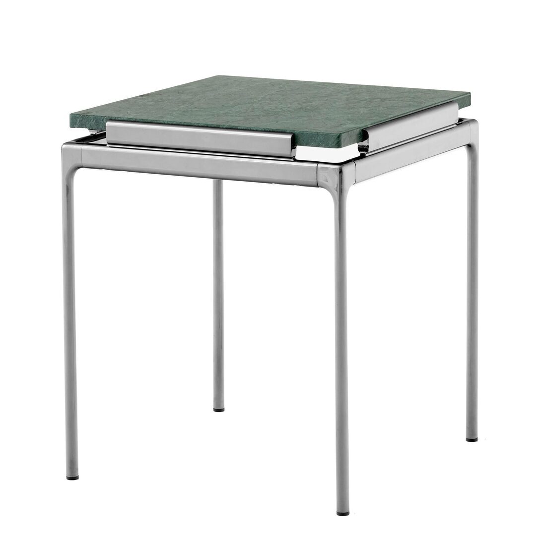 &Tradition Sett Side Table LN11 Dark Chrome, B: 40 cm / T: 40 cm / H: 46 cm, Verde Guatemala Marmor