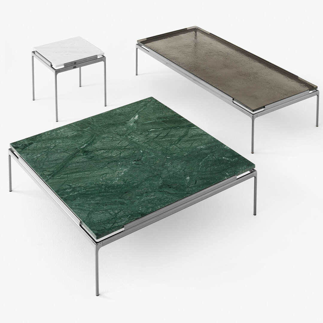 &Tradition Sett Coffee Table LN12 & LN13 Dark Chrome, B: 100 cm / T: 100 cm , Rauchglas