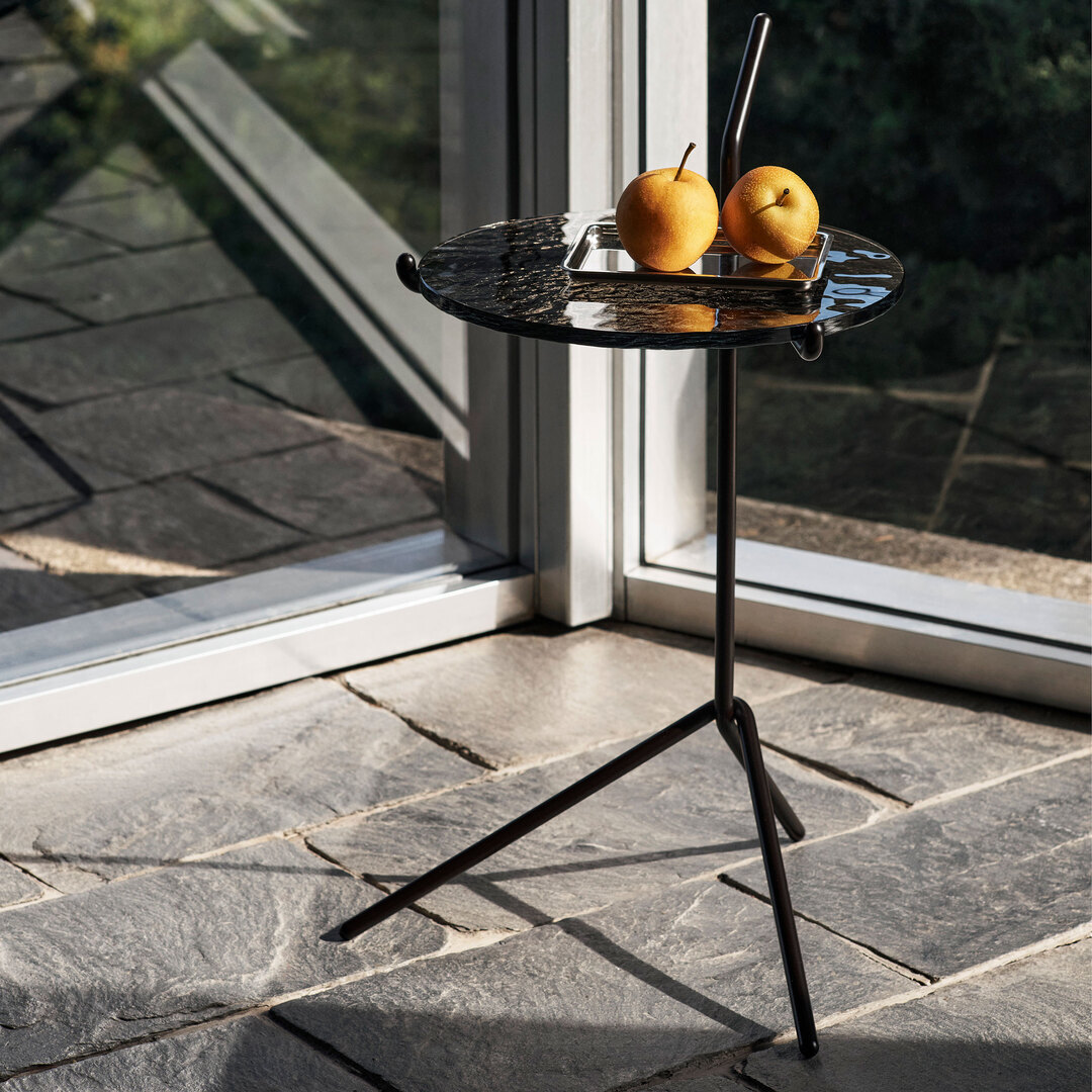 &Tradition Halten Side Table SH9 Edelstahl poliert, Verde Guatemala Marmor
