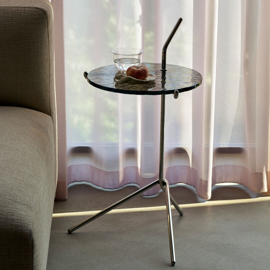 &Tradition Halten Side Table SH9 Edelstahl poliert, Verde Guatemala Marmor