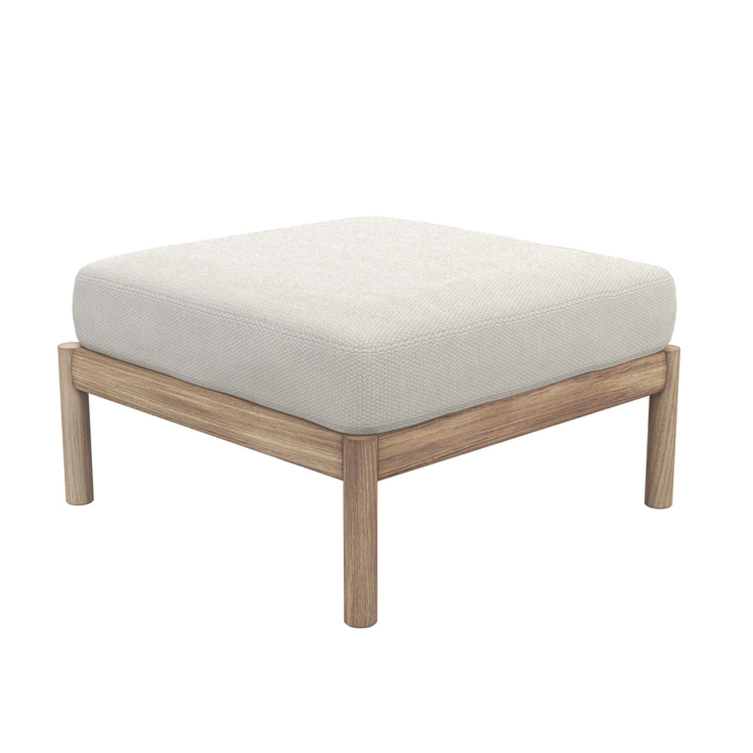 Skagerak by Fritz Hansen Tradition Pouf Teakholz unbehandelt, Light Sand - Sunbrella Lopi