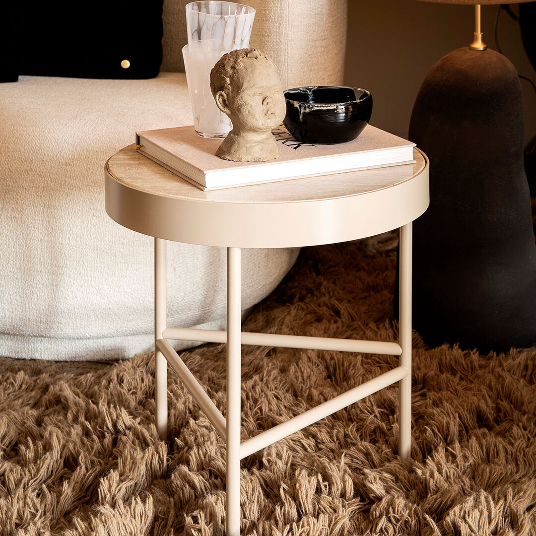 Ferm Living Travertine Table Medium Ø: 40 cm / H: 45 cm, Cashmere