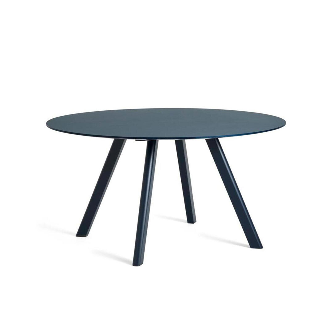 HAY Round Copenhague Table CPH 25 Monochrom Tisch von Hay  Eiche Deep Blue Lackiert - Linoleum Smokey Blue