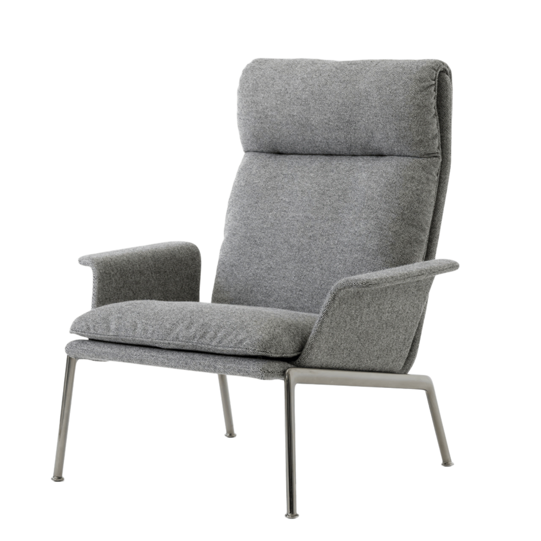 &Tradition Lounge Chair Muno LN17 Highback mit Armlehne von &Tradition Medium gray 126 - Hallingdal, Chrome