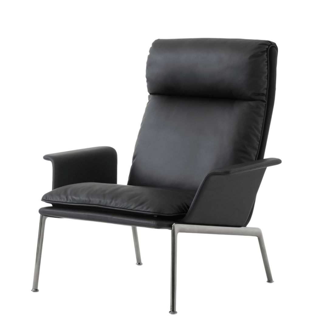 &Tradition Lounge Chair Muno LN17 Highback mit Armlehne von &Tradition Black - Noble leather, Chrome
