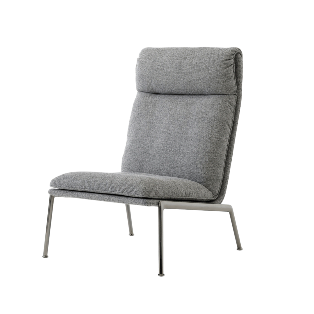 &Tradition Lounge Chair Muno LN16 Highback von &Tradition Medium gray 126 - Hallingdal, Chrome