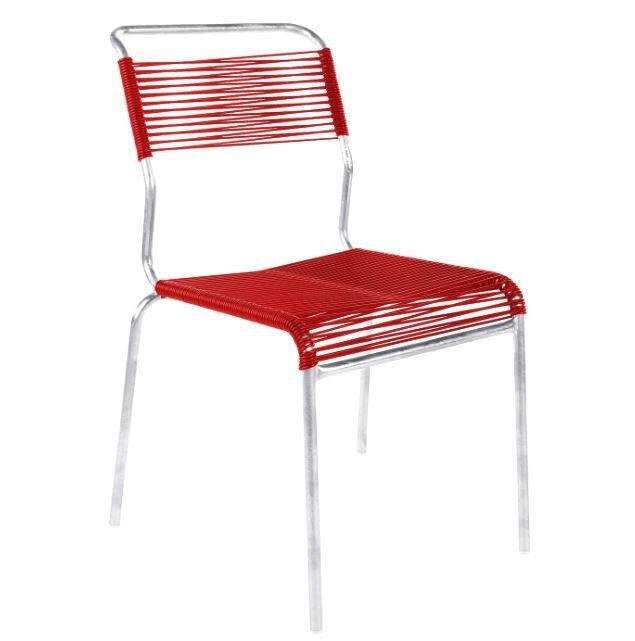Schaffner Spaghettistuhl Säntis ohne Armlehne rot, Gestell feuerverzinkt
