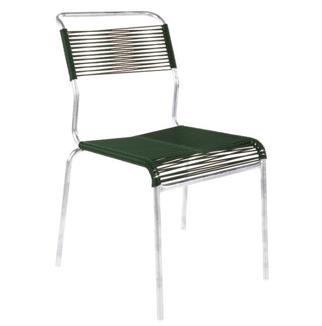 Schaffner Spaghettistuhl Säntis ohne Armlehne tannengrün, Gestell feuerverzinkt