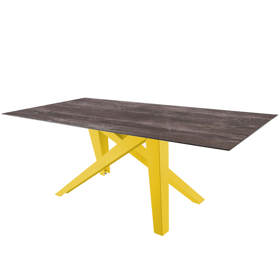 Schaffner Fiberglastisch Mythen 220x100 - Tischplatte Deko Stromboli dunkel / Gestell Gelb