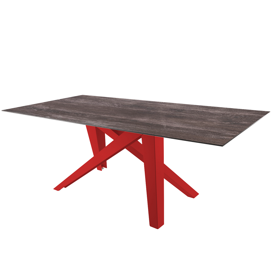 Schaffner Fiberglastisch Mythen 220x100 - Tischplatte Deko Stromboli dunkel / Gestell Rot