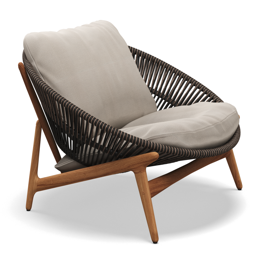 Gloster Bora LOUNGE CHAIR - Loungesessel-Natural Teak / Umber Wicker-Blend Linen
