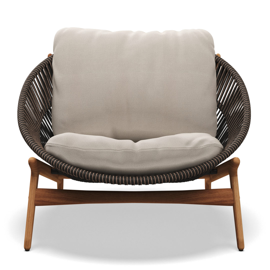 Gloster Bora LOUNGE CHAIR - Loungesessel-Natural Teak / Umber Wicker-Blend Linen