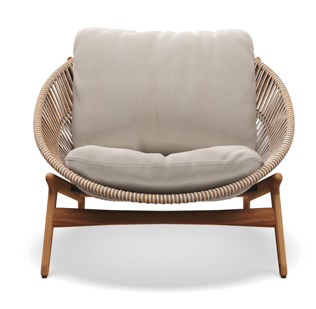 Gloster Bora LOUNGE CHAIR - Loungesessel-Natural Teak / Sorrel Wicker-Blend Linen