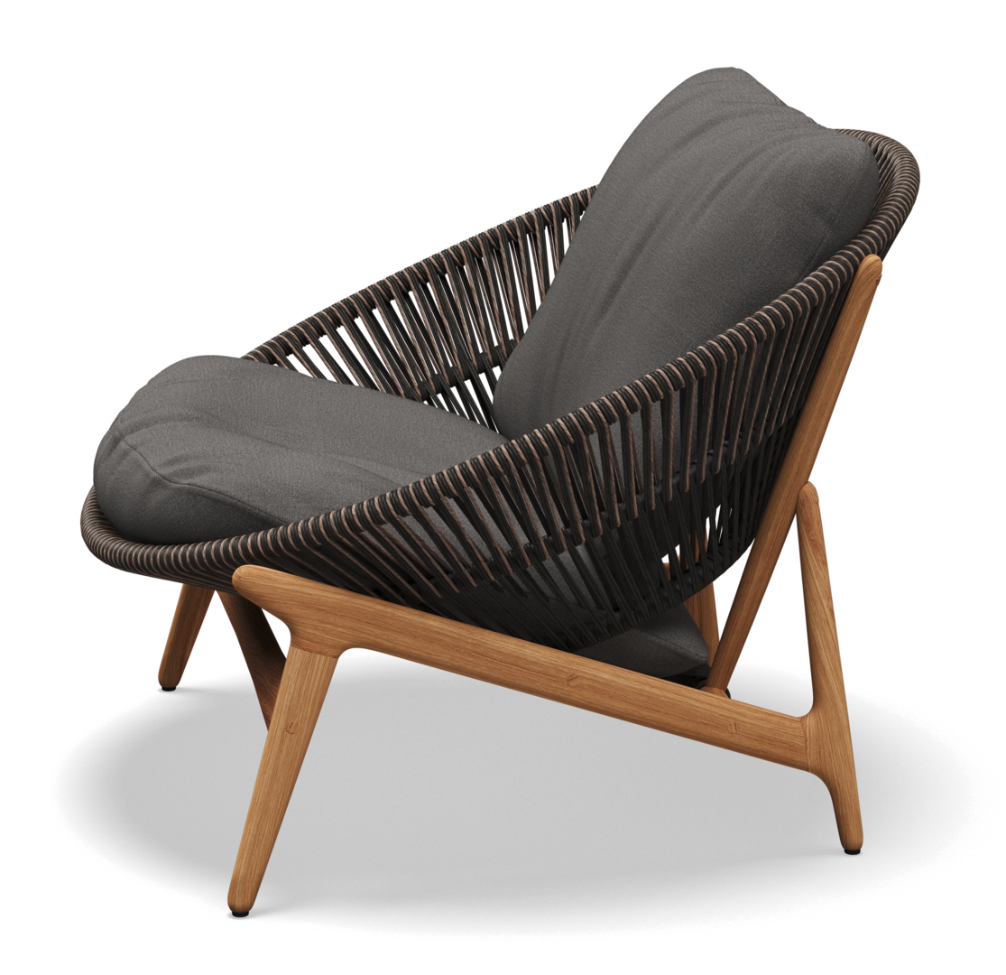 Gloster Bora LOUNGE CHAIR - Loungesessel-Natural Teak / Umber Wicker-Blend Coal