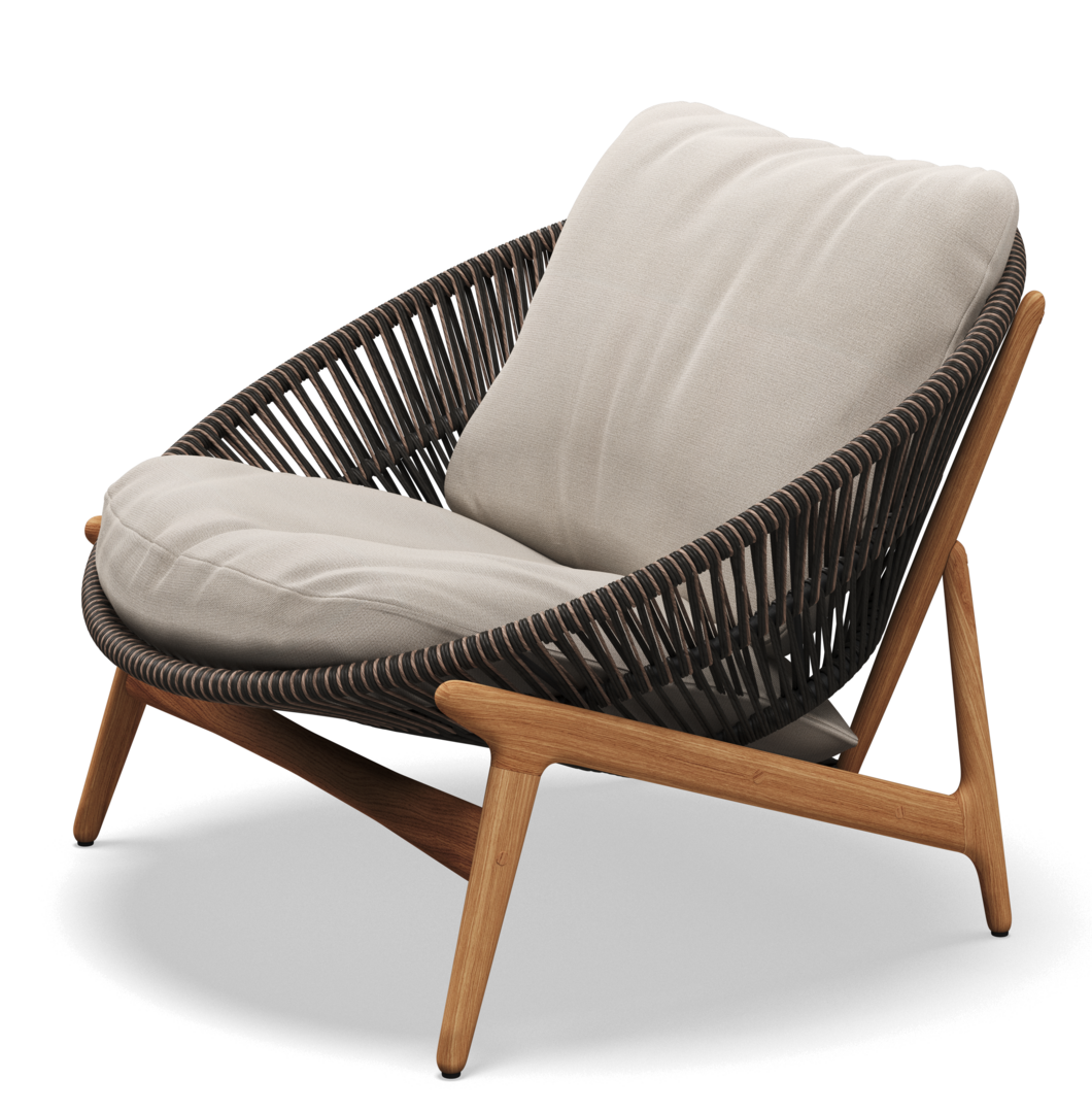 Gloster Bora LOUNGE CHAIR - Loungesessel-Natural Teak / Umber Wicker-Blend Linen