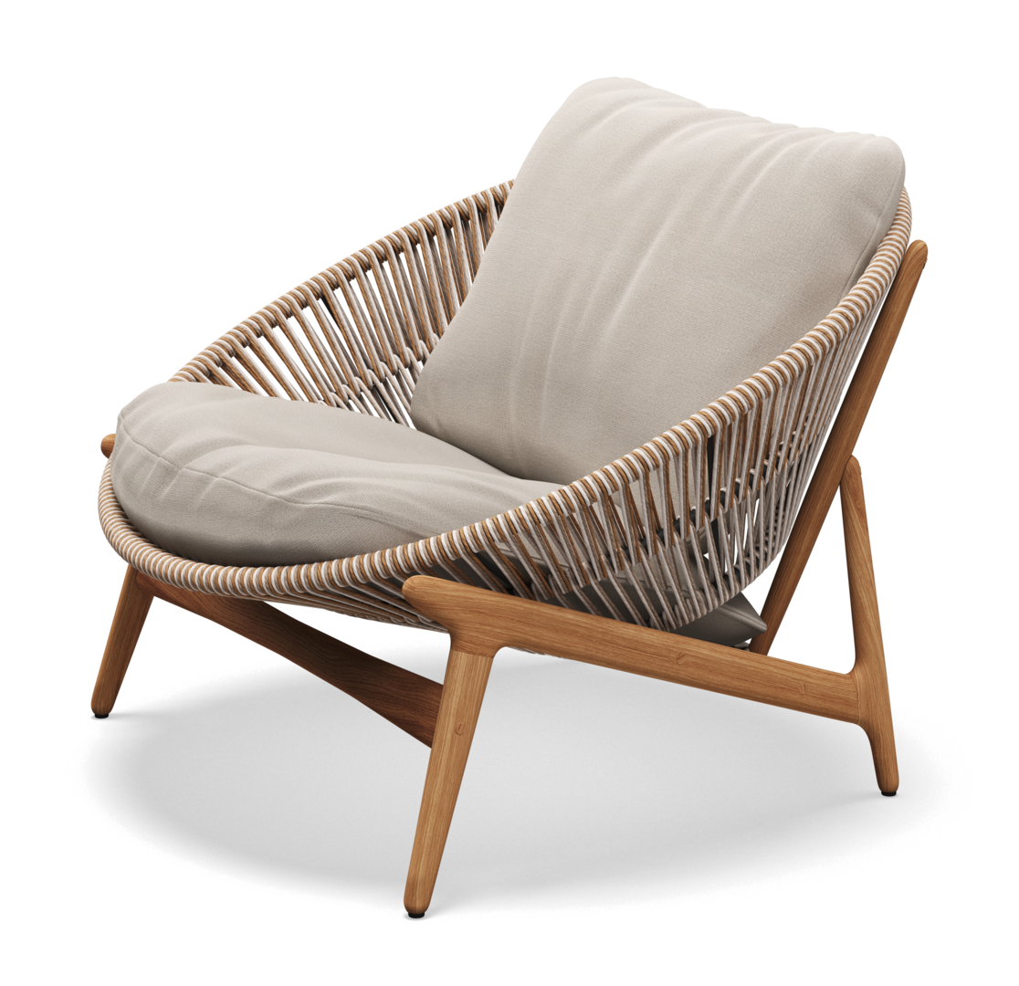 Gloster Bora LOUNGE CHAIR - Loungesessel-Natural Teak / Sorrel Wicker-Blend Linen