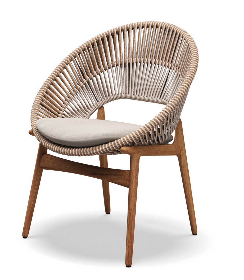 Gloster DINING CHAIR WITH ARMS - Stuhl mit Armlehne-Natural Teak / Sorrel Wicker-Blend Linen