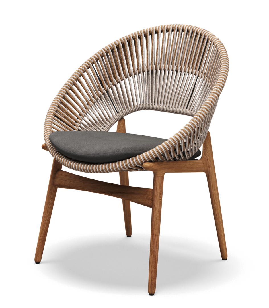 Gloster DINING CHAIR WITH ARMS - Stuhl mit Armlehne-Natural Teak / Sorrel Wicker-Blend Coal