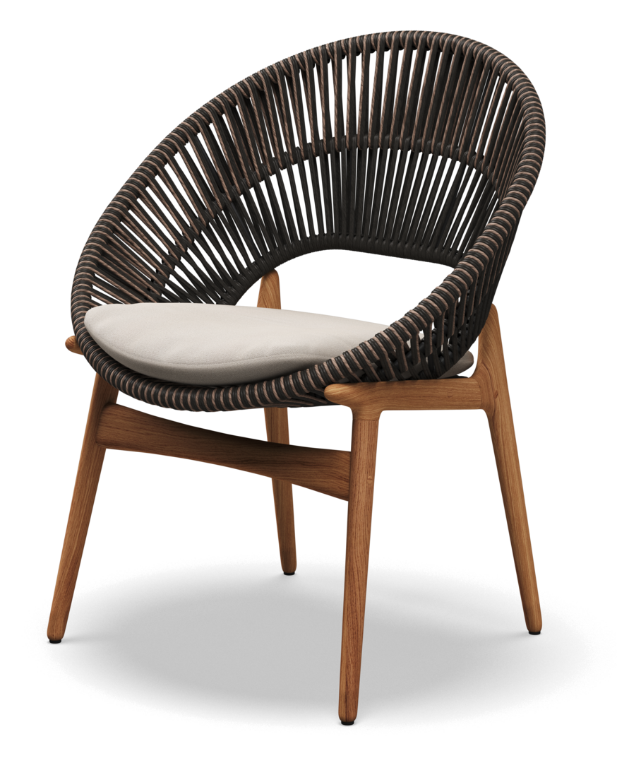Gloster DINING CHAIR WITH ARMS - Stuhl mit Armlehne-Natural Teak / Umber Wicker-Blend Linen