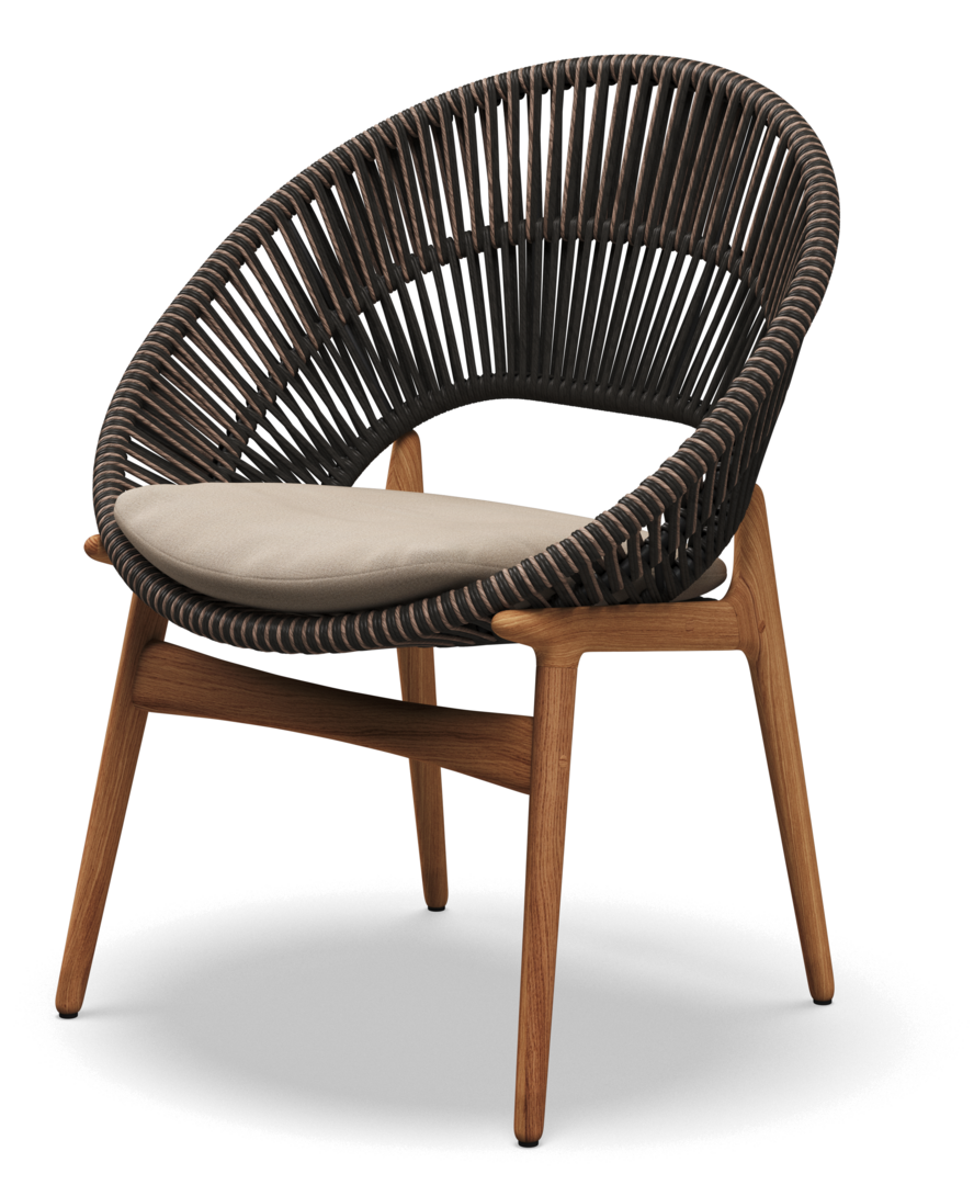 Gloster DINING CHAIR WITH ARMS - Stuhl mit Armlehne-Natural Teak / Umber Wicker-Blend Sand