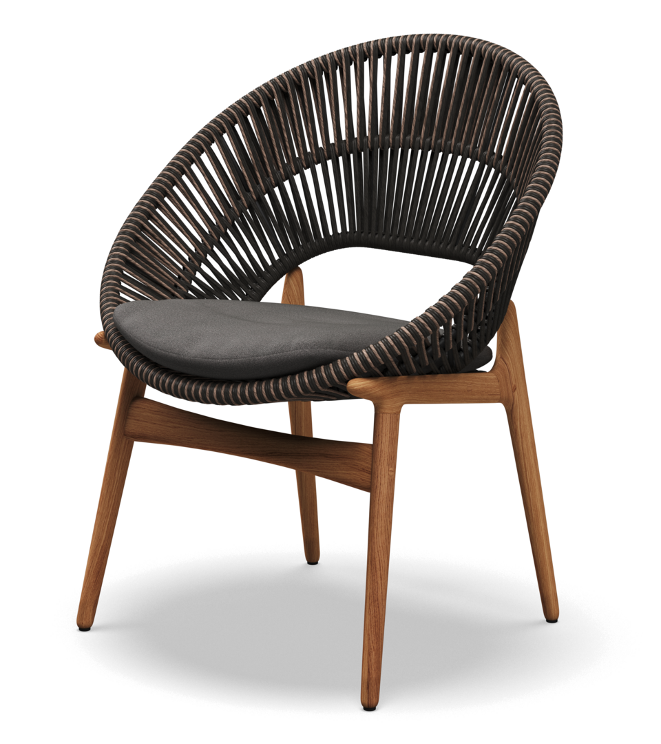 Gloster DINING CHAIR WITH ARMS - Stuhl mit Armlehne-Natural Teak / Umber Wicker-Blend Coal