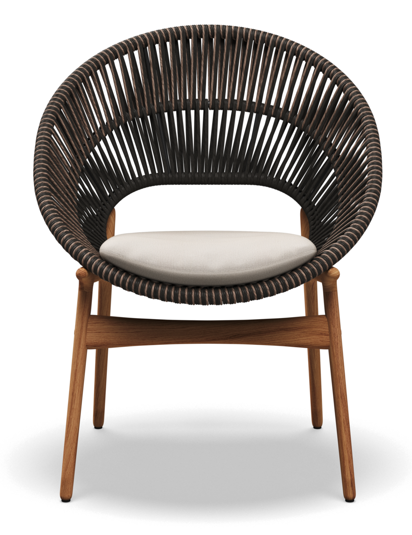 Gloster DINING CHAIR WITH ARMS - Stuhl mit Armlehne-Natural Teak / Umber Wicker-Blend Linen