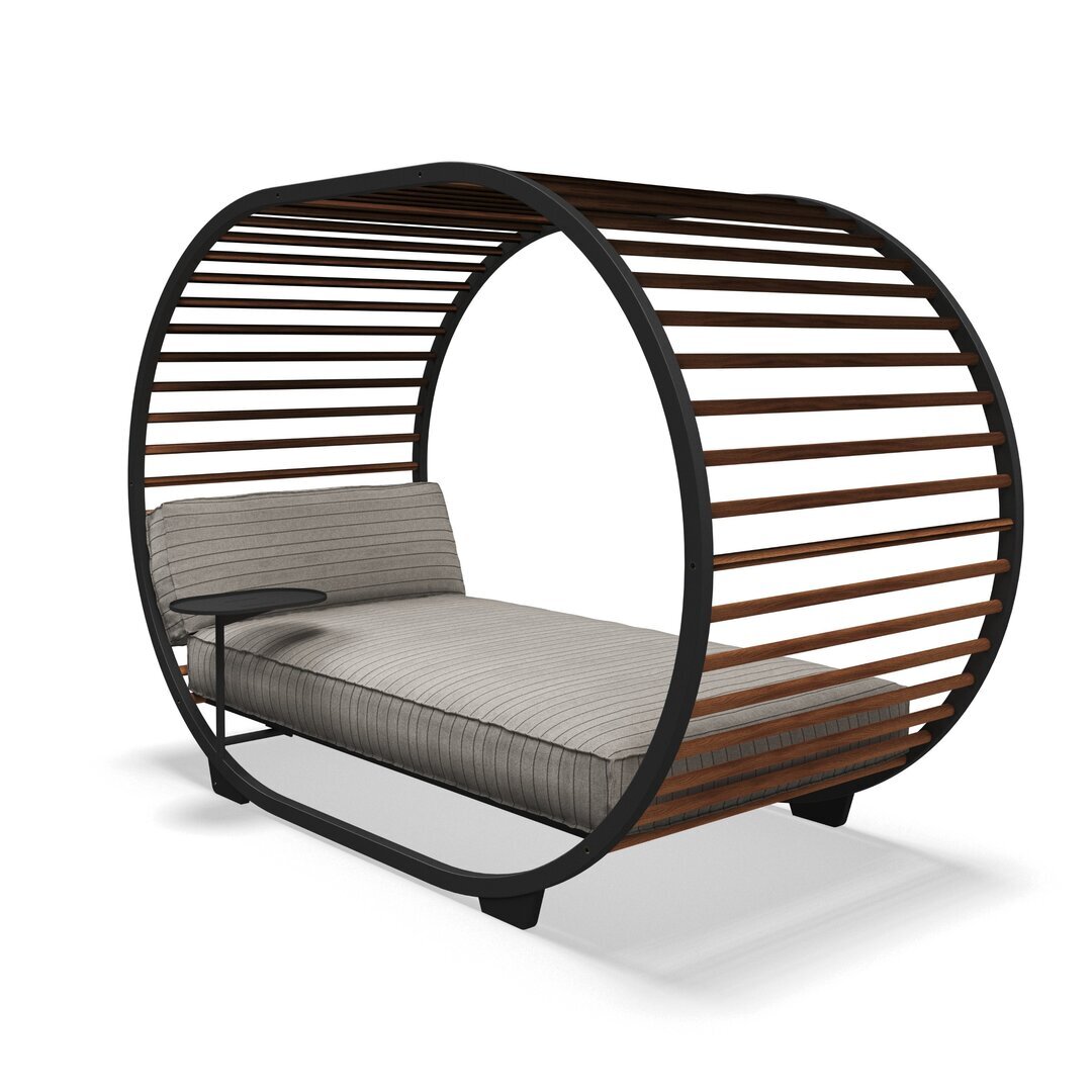 GLOSTER Cradle Day Bed-Alu meteor| Teak | Pinstripe Fog