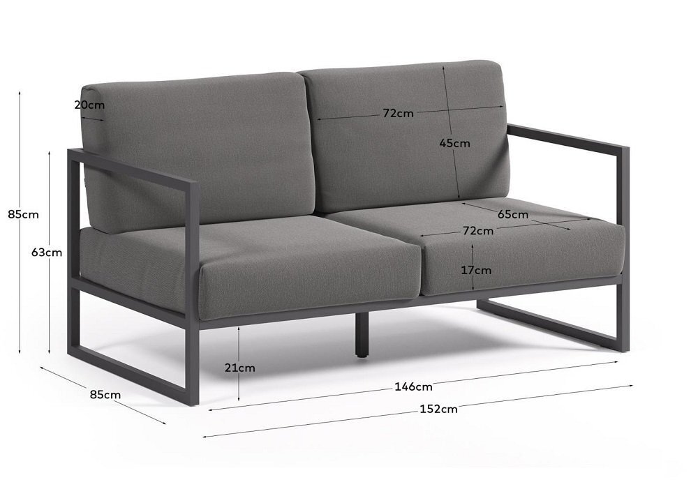 Kave Home COMOVA - Outdoor Sofa - 2 sitzer - Schwarz / Dunkelgrau