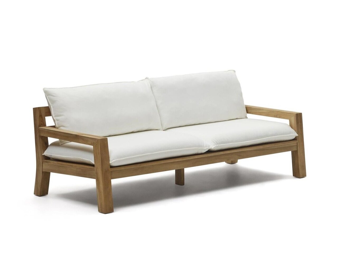 Kave Home FORCANERA - Outdoor Sofa 3 Sitzer - Weiß - Braun / Natur