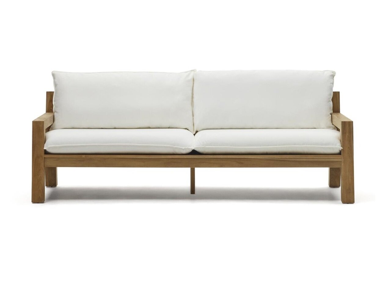 Kave Home FORCANERA - Outdoor Sofa 3 Sitzer - Weiß - Braun / Natur
